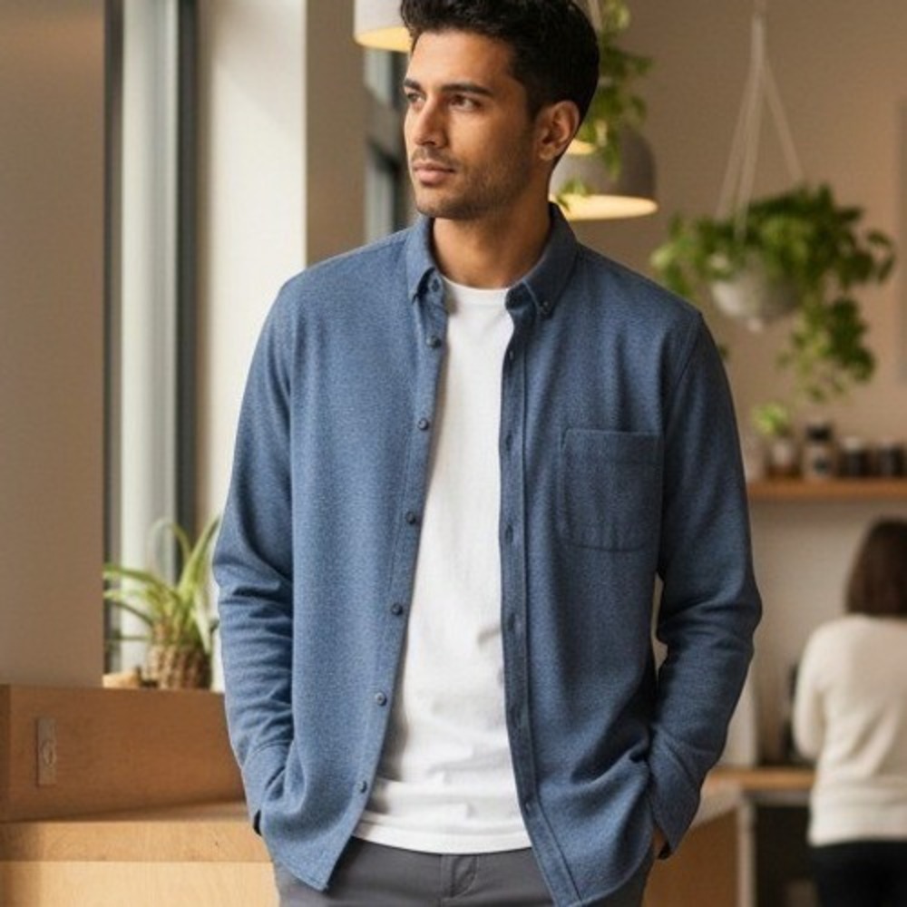 Civil Society Mens Blue Textured Cotton Button Down Shirt Casual 100% Cotton Med